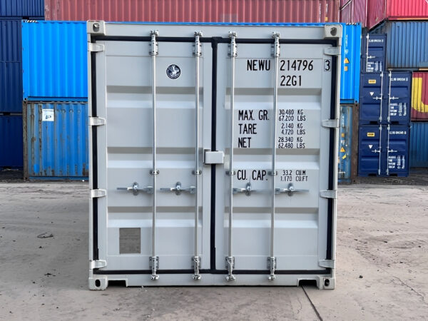 Contenedor de envío de 20 pies, unidireccional, normas ISO – Blanco