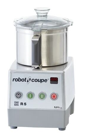 Cutter picadora de mesa industrial modelo R5 - 2V trifásico con cuba de acero inoxidable de 5.9 litros y panel de control con temporizador